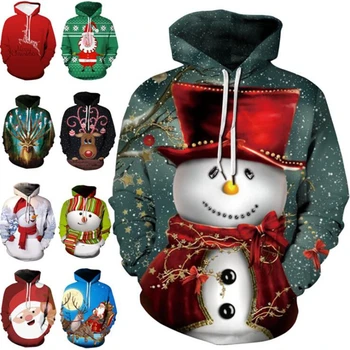 2020 Модерен Есенно-зимния Коледен Пуловер с 3D Принтом, Извънгабаритни Пуловер с качулка, Унисекс, Мъжки, Женски, Забавен Коледен Пуловер