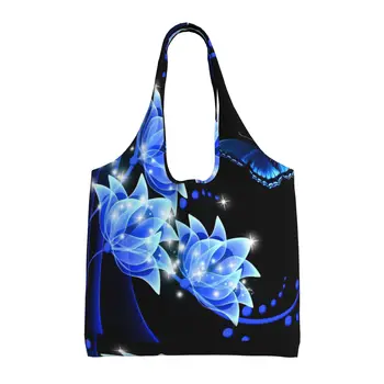 Чанта за покупки от синята пеперуда, за Многократна употреба за хранителни стоки сгъваеми чанти, Миещи за мъже и жени, на Пазара, обяд, пътуване