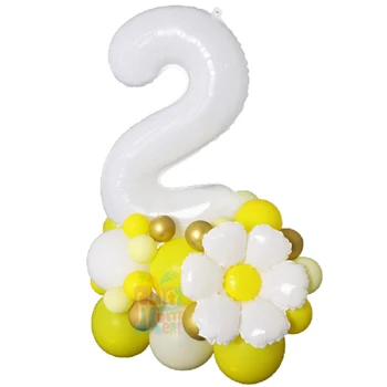 30 бр. жълто-бял набор от балони с цветя за украса на парти по случай рождения ден
