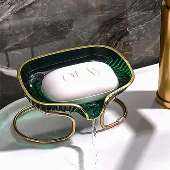 Лесен луксозен държач за сапун за баня под формата на листа, Самоотливающаяся препарат за съдове с метална за монтиране на стена, Аксесоари за баня