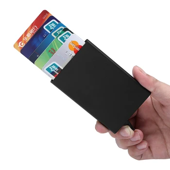 Тънък Алуминиев Метален Мъжки кутия за кредитни карти, противоугонный монофонични притежател на банкова карта, Мъжки ID-кутия за кредитни карти, Нов дамски автоматичен кутия за карти