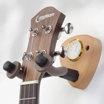 Дървена стойка за китара, универсална закачалка за китара, монтиране на стена, универсална закачалка с плектър и гигрометром за бас-банджо мандолини