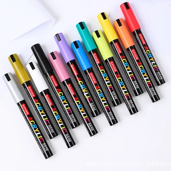 24 цветни акрилни маркери за рисуване писалка с връх 4,0 мм, Постоянни маркери за графити за steins от камък, дърво, плат прозорци или diy