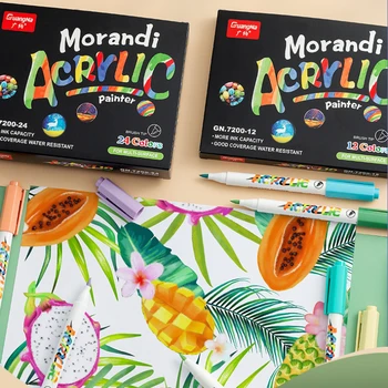 Комплект акрилни маркери 12/24 цветове Моранди Color с памучен гръбначен мозък и мека глава, професионална детска писалка за рисуване на графити