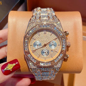 Луксозни часовници с диаманти, Модерни ежедневни кварцови часовници, висококачествени мъжки и дамски ръчен часовник от неръждаема стомана