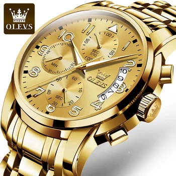 OLEVS Мъжки Часовници Най-добрата марка на Луксозни От Неръждаема Стомана, Златни кварцови часовници, Мъжки Спортни Водоустойчиви часовници с хронограф, Relogio Masculino