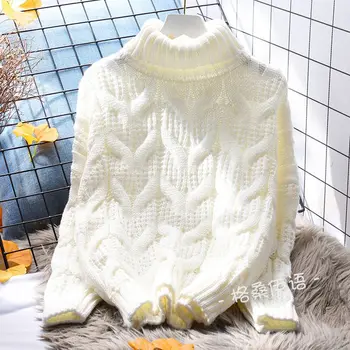 Пуловер от пържено тесто, пуловер с висока воротом за жени, свободен пуловер 2023, есенно-зимния корейски вязаный пуловер пуловер