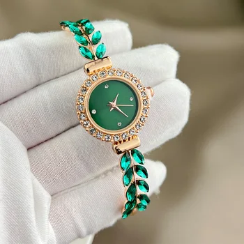 2023 Нови модни Кръгли дамски часовници с бриллиантовым лист с прости циферблат и безплатна възможност за регулиране, приети с трансграничен изключителен подарък холна маса