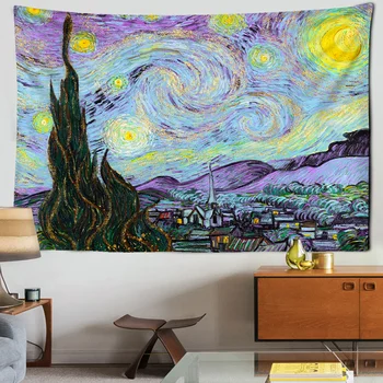 Звезда, на луната, на нощта, картина на Ван Гог, декорация на хола, стенен гоблен, килимче за йога, изкуството за домашен интериор