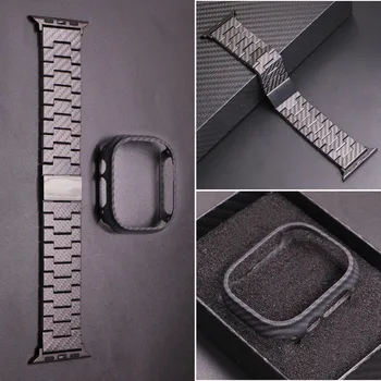 Гривна от Магнитна Връзка от естествен Въглеродни Влакна, Каучук + Калъф, изработени от Въглеродни Влакна за Apple Watch Ultra 8 7 6 5 4 49 мм 45 мм 41 мм