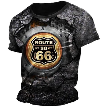Летни Ретро Мъжки Тениски с Принтом US Route 66 в Американски Стил, Свободни Блузи с къс ръкав, Ежедневни Тениски С Кръгла яка, Мъжки Дрехи 6XL Размер