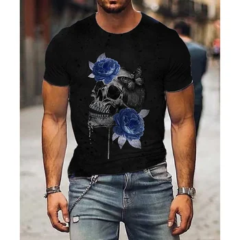 Мъжка тениска с абстрактен модел на Черепа с цветя, тениски с 3D принтом 