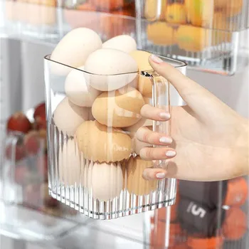 Страничният задвижваната хладилника Кутия за съхранение на продукти, Зеленчуци, плодове, Яйца, Органайзер за Пресни Продукти, Кутия за контейнери за битови кухненско хладилника