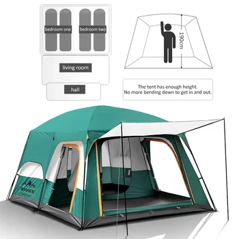водоустойчив голяма много голяма семейна палатка за 12 души за нощуване на открито Размер на 2 стаи с 3 врати и 3 прозореца