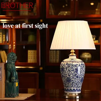 Настолни лампи на BROTHER от съвременната керамика led задно осветен от китай, син и бял порцелан, лампи за четене за дома, хол, спалня