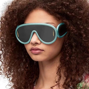 2023 Нови Слънчеви очила Wave Mask От Луксозна марка, Дамски модни слънчеви очила One Piece За Мъже, Овални слънчеви очила Оверсайз, Трендови Слънчеви очила
