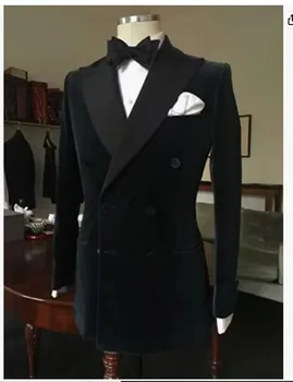 Black velvet Блейзър за мъже с Двубортным ревера на сако, за да си официална вечеря, елегантен смокинг, палто за сватба/бизнес