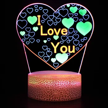 3D Led лека нощ, Акрил, 3 Цвята, Динамичен арт лампа, Таблица лампа, Подарък за Свети Валентин, Коледа, Рожден Ден, Сватба парти, Начало декор