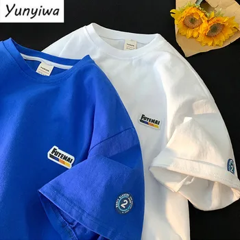 Мъжки t-shirt 2023SS Cityboy, Синя риза Оверсайз Klein с къс ръкав в Гонконгском стил, Trend Универсален Чист топ в стил хип-хоп