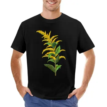 Тениска с научна илюстрация на Goldenrod с морщинистым лист и грапава дръжка, потници в големи размери, мъжки ризи, стилни ежедневни