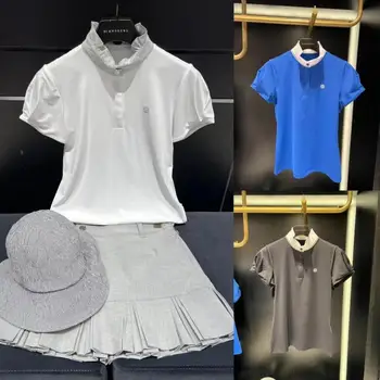 2023 St, дрехи за голф, Дамски Лятна нова тениска с къс ръкав и деколте-часова, спортен Модерен топ за голф