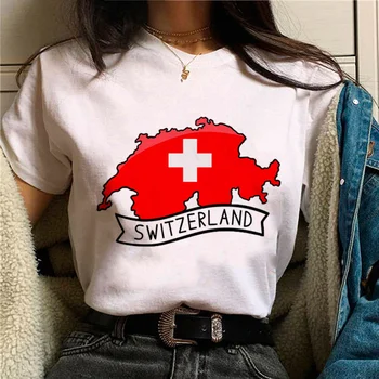 тениска с изображение на Швейцария, женска тениска с изображение на аниме Y2K, дрехи от аниме за момичета