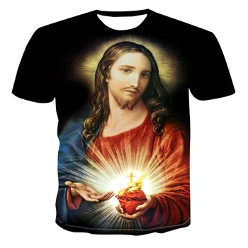 Лятна Домашна Религия Облекло Христос Бог Мит Карикатура 3D Ежедневни Ризи В стил Харадзюку с къс ръкав, Отгоре с принтом Исус, Мъжки t-shirt