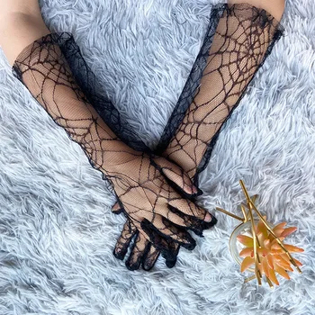 Стилни тюлевые Дълги ръкавици, черни Мрежести ръкавици-паутинки, Секси Дантелени Ръкавици за жени, Прозрачни ръкави, Летни слънчеви ръкавици