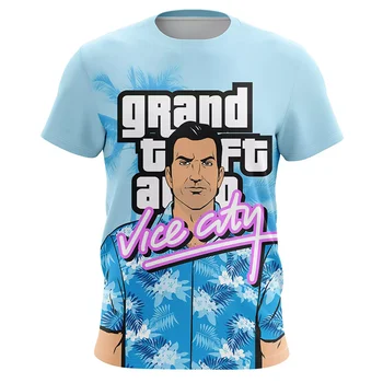 Тениски с играта GTA Grand Theft Auto Vice City с 3D Принтом За Мъже И Жени, Модни Негабаритная тениска с къс ръкав, Детски Тениски, Потници, Облекло