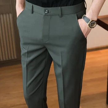 Мъжки Капри в британския бизнес стил, приталенные корейски костюмные панталони за малки крака, Тънки еластични, удобни ежедневни офис панталони с обвисанием, мъжки