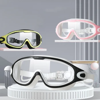 Очила за плуване в голяма рамка, възрастни с затычками за ушите, Очила за плуване, Мъже, Жени, Професионални HD фарове за очила, Силиконови очила