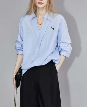 Дамски дрехи HAZZYS White Golf, дизайнерска риза Sensory с дълъг ръкав, Дамски Лятна новост, Свободна и тънък, Тънък, лек луксозен топ от премиум-клас