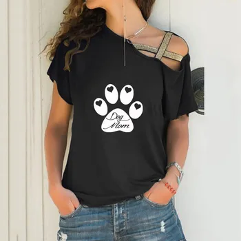 Дамски Свободна тениска с принтом кучешки мама и лапи във формата на сърце, Летен подарък за любителите на животни, Секси върхове с кръстосани превръзка на шията за жени