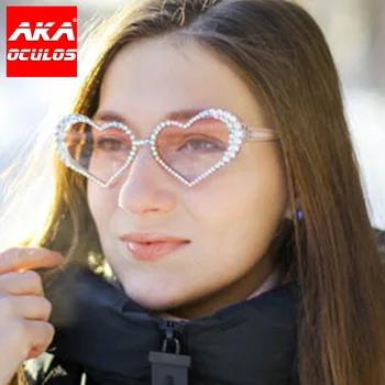 Слънчеви очила AKA Oculos с Малка Рамки във формата на Сърце, Женски Vintage слънчеви Очила 2023, Дамски Дизайнерски Луксозни Маркови Очила, Дамски слънчеви Очила Lentes Mujer De Sol