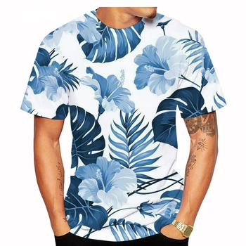 2023 Лятна дамски/Мъжки тениски с 3D-принтом палмови листа, Отгоре с къс ръкав, Размер
