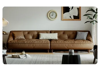 Лесен луксозен кожен диван за хола 2023 нов борова кожена арт-лесният модерен диван