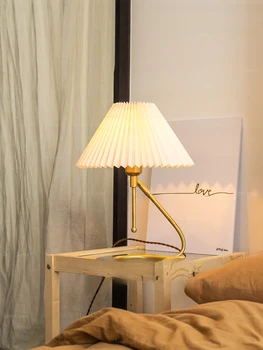 Настолна лампа с двойна употреба от скандинавски мед, нощно шкафче за спалня, японски плиссированный креативен стенен лампа тип 