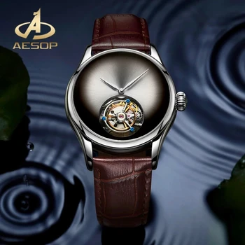 Луксозни мъжки механични часовници Relogio Masculino AESOP, Класически механизъм с турбийоном, Скелет за мъже, ръчни часовници Лукс