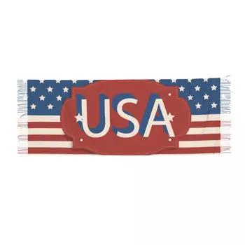 Ретро етикет с флага на САЩ, зимен шал, Шал, Обвивка За жени, мъже, Топли шалове с пискюли Bufanda
