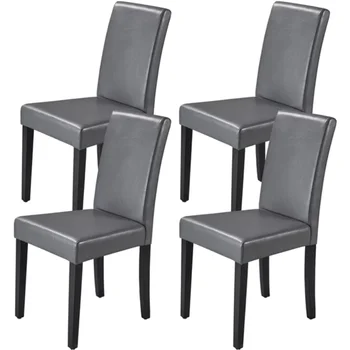 Меки трапезни столове Parson с крака от масивно дърво, комплект от 4 броя, сив