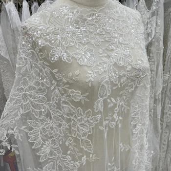 Фини пайети, мъниста, бродерии, висококачествено Сватбена вечерна рокля, дантелени тъкани, Индивидуални юбочные тъкан
