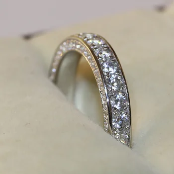 Луксозни кръгли годежни пръстени за жени, модни бижута, инкрустирани с метал, бял циркон, Юбилейна годежен пръстен