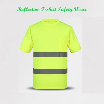 TS-4009 Светоотражающая тениска, защитно облекло за служителите на пътна канализация, Нощна разходка, през Цялата деколте, Къс ръкав, Строителен люминесцентный