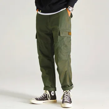 Мъжки Панталони-карго с множество джобове 2023, Пролетно-Есенни Ежедневни Армейските панталони в стил Милитари, обикновен Мъжки Реколта широки прави панталони