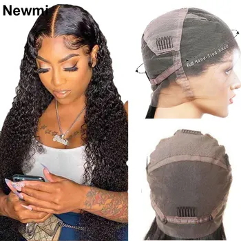 Newmi Къдрава перука, изработени от естествени човешки косми с пълна дантела, Натурален Цвят, Къдрава перуки с пълна дантела отпред, на човешка коса за черни жени, предварително выщипанные