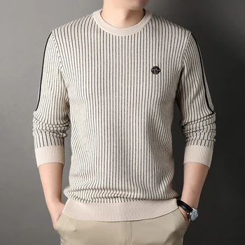 Шарен пуловер с кръгло деколте, Мъжки есенна новост 2023, Модни Свободна мъжки дрехи в Гонконгском стил, Ежедневни красива долна риза