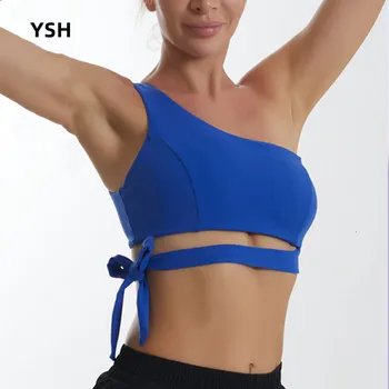 Спортен сутиен YUSHUHUA с наклонена деколте с едно рамо, женски дишаща сутиен за фитнес, йога, Спортни дрехи за тренировки, бельо за фитнес, Бандажный спускане
