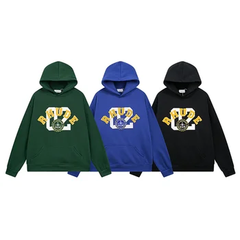 RHUDE Реколта hoody с писмото принтом и логото, Мъжки и дамски hoody в стила на отношение, плюшени изолирана качулки в стил хип-хоп, Свободните пуловери с качулки, Качулки