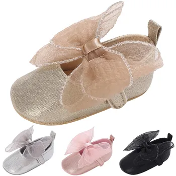 Обувки Принцеса с лък за малки момичета, Обувки за бебета, Ежедневни обувки за новородено, обувки за първите разходки на равна подметка, обувки за сватбени партита, Танцови обувки