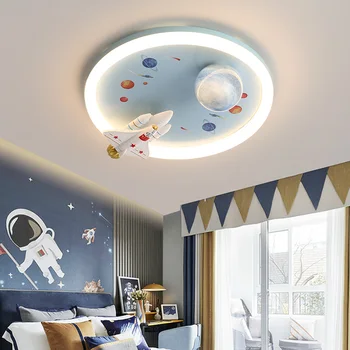 Модерна led полилей, Детска спалня, кабинет, Тавана лампа за стаи за малки момчета, Cartoony Астронавт, Планета, Космическа ракета, Тавана лампа